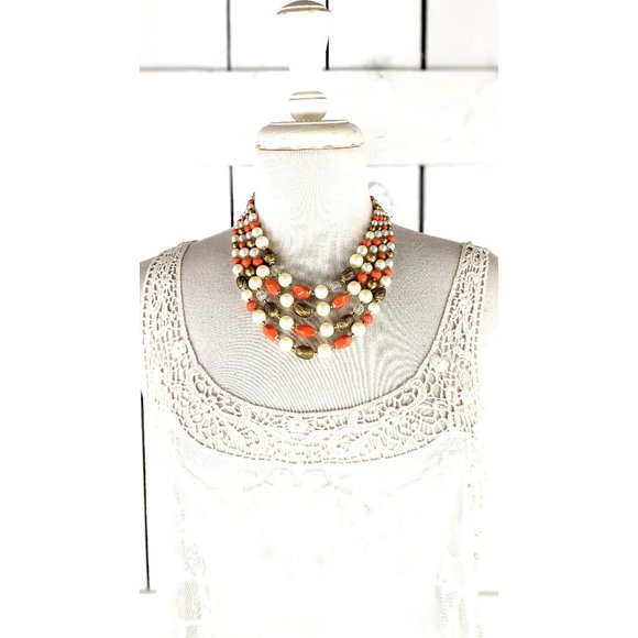 Vintage chunky tiered layered bead chain multi strand necklace - Picture 1 of 6